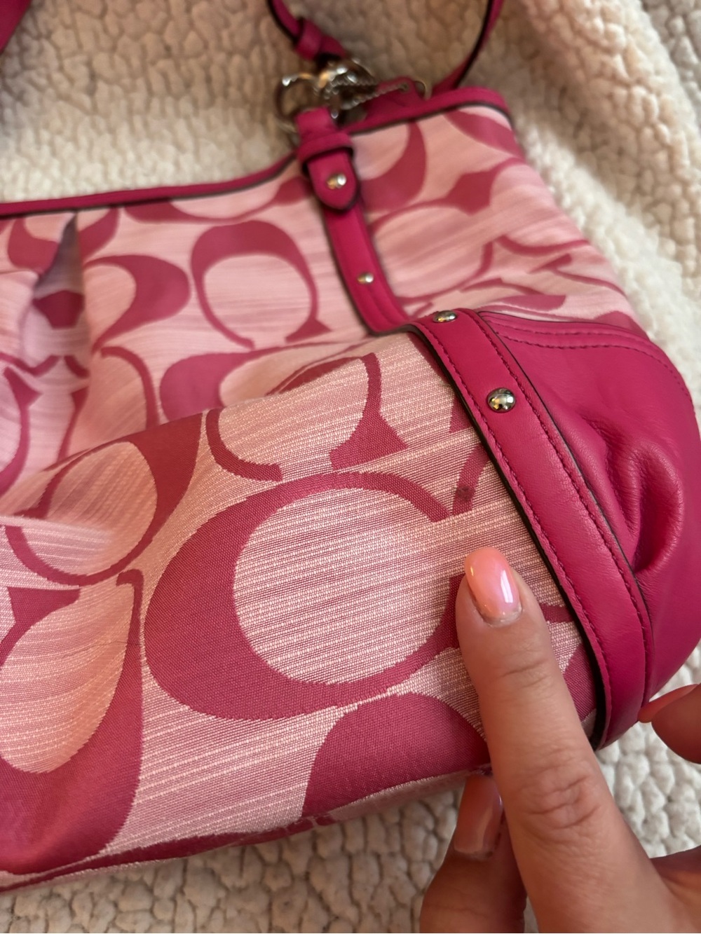 Coach Alexandra Pink Signature Canvas Tote with Gold Charm - Picture 7 of 10